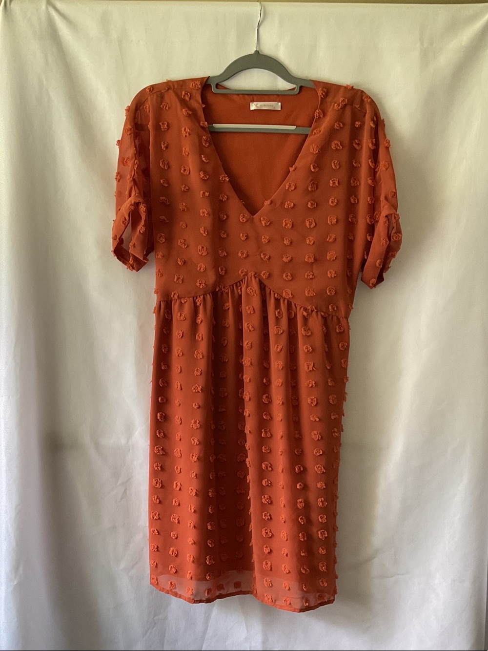 Rust Swiss Dot V-Neck Midi Dress